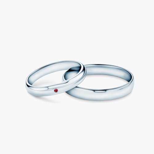 Obrączki Fairytale: białe złoto, rubin, półokrągłe, 3 mm i 4 mm